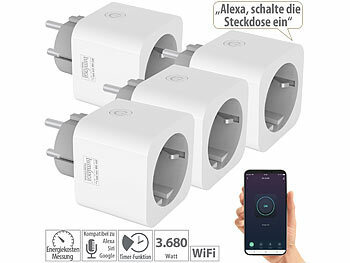 WLAN Stecker: Luminea Home Control 4er-Set WLAN-Steckdosen, Energiekostenmesser, App- & Sprachsteuerung