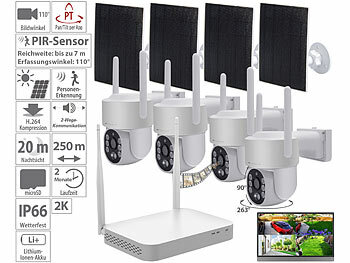 IP Kamera: VisorTech Funk-Überwachungsset Festplatten-Rekorder + 4x 2K-Pan-Tilt-Kamera, App