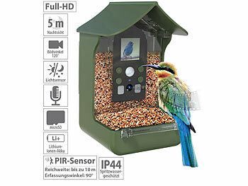 Vogelhaus mit Kamera: VisorTech Vogelhäuschen & Futterstelle, Full-HD-Kamera, PIR-Sensor, Nachtsicht