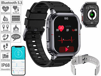 Uhr EKG: newgen medicals Fitness-Smartwatch mit EKG-, Herzfrequenz- und Blutdruck-Anzeige