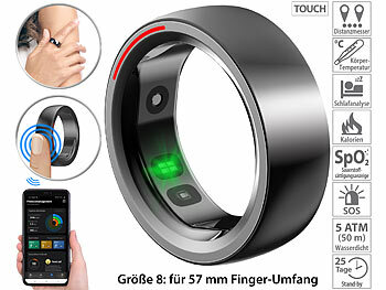 Multifunktions-Smart-Ring: newgen medicals Fitness- & Schlaftracker-Ring mit Herzfrequenz- & SpO2-Anzeige, Gr. 57