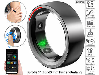 Smarter Ring: newgen medicals Fitness- & Schlaftracker-Ring mit Herzfrequenz- & SpO2-Anzeige, Gr. 65