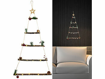 Weihnachtsbaum Holz: infactory Deko-Holzleiter mit 30 LEDs, Weihnachtsbaum-Form zum Aufhängen, 60 cm