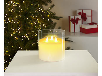 Lunartec LED-Echtwachs-Kerze im Windglas, 3 bewegliche Flammen, Fernbedienung
