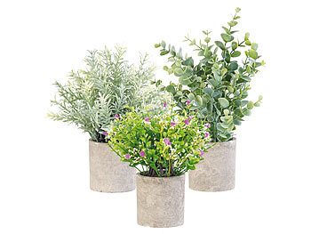 Carlo Milano 3er-Set künstliche Deko-Pflanzen mit Töpfen, je 21, 23 und 26 cm hoch