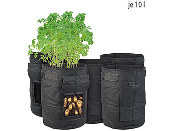 Pflanzsack: Royal Gardineer 5er-Set Pflanzen-Wachstumssäcke, je 10 l, Tragegriffe, Sichtfenster