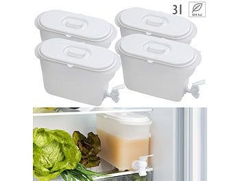 Cocktail-Spender: Rosenstein & Söhne 4er-Set Getränkebehälter für Kühlschrank mit Zapfhahn, BPA-frei, 3 l