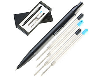 Pen: PEARL Hochwertiger Druck-Kugelschreiber in Geschenkbox mit 4 Ersatzminen