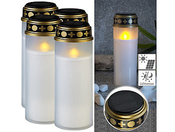 Kerzen LED: PEARL 4er-Set XXL-Solar-LED-Grabkerze mit Dauerlicht und Akku, 21 cm, weiß