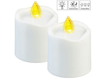 Grabkerze: PEARL 2er-Set flackernde Grablicht-LED-Kerzen mit Dämmerungssensor, weiß