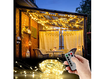 LED Lichternetz: Lunartec Outdoor-Lichtervorhang, 300 LEDs, Fernbedienung, 3x3 m, warmweiß, IP44
