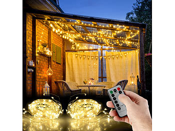 Lichtervorhang innen: Lunartec 2er-Set LED-Lichtervorhänge, 300 LEDs, Fernbedienung, 3x3 m, warmweiß