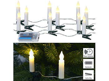Lichterkette Kerzenform: PEARL LED-Tannenbaum-Lichterkette, 10 Kerzen, Timer, Batteriebetrieb, 130 cm