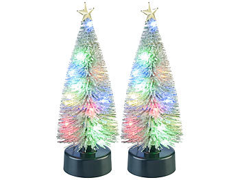 Weihnachtsbaum leuchtend: infactory 2er-Set bunte LED-Weihnachtsbäume mit USB-Betrieb, 25 cm hoch