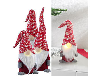 Weihnachtsgeschenke: infactory 3er-Set Deko-Wichtel mit leuchtender Nase, Batteriebetrieb, 34 cm, rot