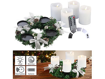 Weihnachtskranz Deko: Britesta Adventskranz mit silberfarbenem Schmuck, inkl. LED-Kerzen in weiß