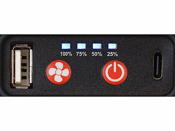 Semptec 3in1-Akku-LED-Licht & Ventilator mit USB-Powerbank, Ø 16,6 cm, 300 lm