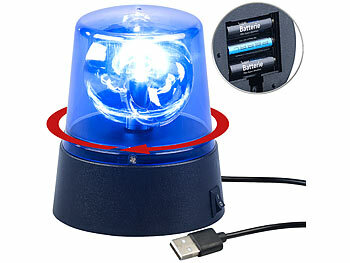 Partybeleuchtung: Lunartec LED-360°-Partyleuchte im Blaulichtdesign, Batterie- oder USB-Betrieb