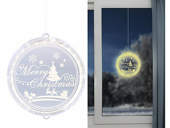Weihnachten Dekos: Lunartec Weihnachtliches Fenster-Licht "Merry Christmas" mit 26 LEDs, Ø 16 cm