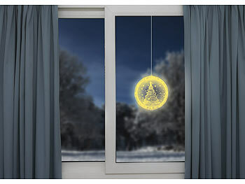 Lunartec Weihnachtliches Fenster-Licht mit Weihnachtsbaum-Motiv, Ø 16 cm