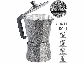 Espressokocher Gas: Cucina di Modena Espresso-Kocher in Hammerschlag-Optik, für 9 Tassen, 400 ml