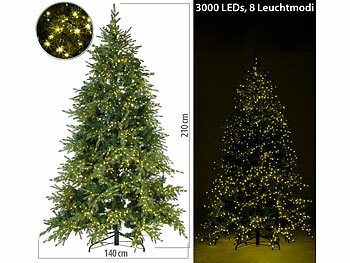 LED Weihnachtsbaum innen: infactory Künstlicher Premium-Weihnachtsbaum mit 3000 LEDs, 8 Leuchtmodi, 210 cm