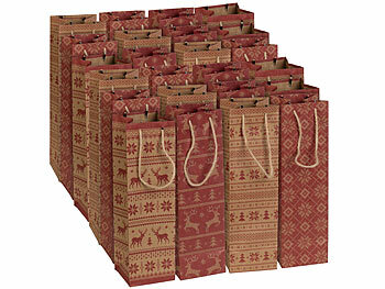 Wein-Geschenktasche: infactory 24er-Set weihnachtliche Kraftpapier-Geschenktüten für Weinflaschen