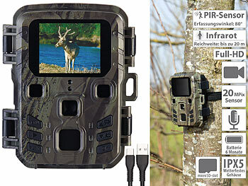 Wildcamera: VisorTech Full-HD-Wildkamera mit PIR-Sensor, Nachtsicht, 6 Monate Stand-by, IPX5