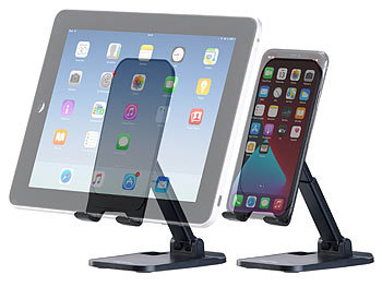 iPad Halter: PEARL Faltbarer Universal-Aluminium Smartphone & Tablet-Ständer, verstellbar