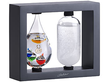 Carlo Milano 2in1-Galileo-Thermometer & Sturmglas mit elegantem Holzrahmen, schwarz