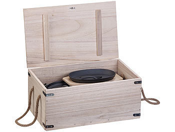 Semptec 9-teiliges Gusseisen-Dutch-Oven-Set mit Aufbewahrungskiste aus Holz