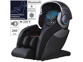 bequeme Sessel zu automatischen Massagen für Beine, Rücken, Arme, Schultern, Nacken, Hälse, Füße: newgen medicals Luxus-Ganzkörper-Massagesessel, Space-Cover, Bluetooth, App, schwarz