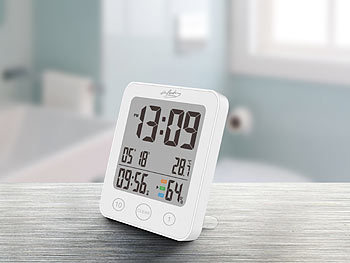 infactory Digital-Badezimmer-Uhr, Thermo-/Hygrometer, LCD, Saugnapf, Timer, IP54
