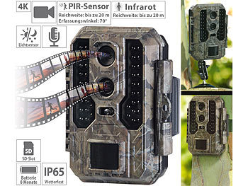Wildkameras: VisorTech 4K-Wildkamera mit Dual-Linse, IR-Nachtsicht, PIR-Bewegungssensor, IP65