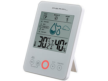 Hygrometer mit Schimmelalarm: PEARL Digital-Hygro-/Thermometer mit Schimmel-Alarm & Komfort-Anzeige, weiß