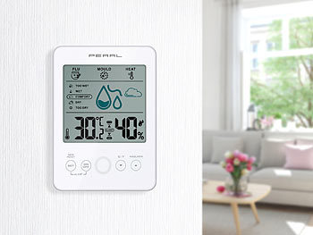 PEARL Digital-Hygro-/Thermometer mit Schimmel-Alarm & Komfort-Anzeige, weiß