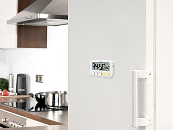 PEARL Digitaler Küchentimer mit Ton-, LED- und Vibrationsalarm und Uhrzeit