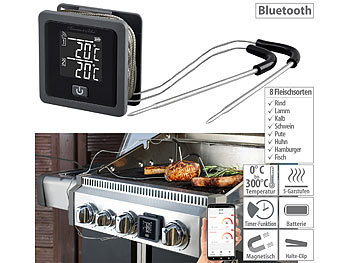 Grillthermometer, Bluetooth: Rosenstein & Söhne Smartes Grill- & Bratenthermometer, 0-300 °C, Bluetooth, App