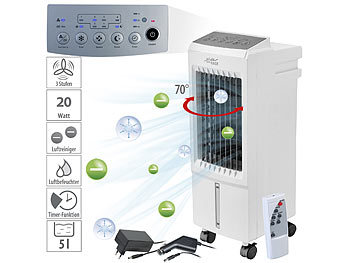 Air Cooler: Sichler 3in1-Luftkühler, Luftbefeuchter, Ionisator, 12/230V, 5l, 20W, 250ml/h