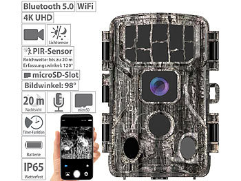 HD Wildkamera: VisorTech WLAN-4K-UHD-Wildkamera, PIR, Nachtsicht, 8 Monate Stand-by, App, IP65