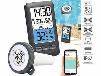 TUYA Pool Thermometer: infactory Smartes WLAN-Teich- & Poolthermometer, Funk-Empfänger, App, IP67