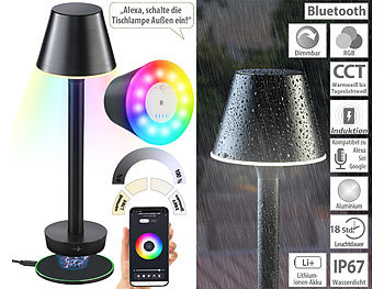 Lunartec 4er-Set Smarte Outdoor-Tischlampe mit WLAN-Gateway, RGB-CCT-LEDs, App
