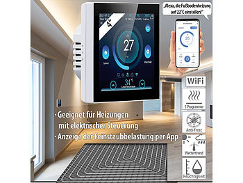 WLAN Thermostat Heizung: revolt WLAN-Fußbodenheizung-Thermostat mit Touchdisplay, Feinstaub-Anzeige