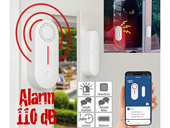 Türalarm mit App: VisorTech 2in1-WLAN-Tür- & Fensteralarm mit Sirene, App und Sprachsteuerung