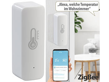 Luminea Home Control ZigBee-Temperatur- & Luftfeuchtigkeits-Sensor, Versandrückläufer