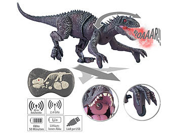 Dino ferngesteuert: Playtastic Ferngesteuerter XL-Dinosaurier mit Sound & Sprühnebel, 2,4 Ghz, 45 cm