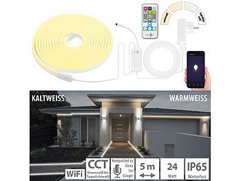 LED Stripes: Lunartec WLAN-Lichtschlauch mit CCT-LEDs, App, Sprachsteuerung, IP65, 5 m
