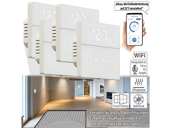 Heizung Thermostat WLAN: revolt 4er-Set WLAN-Fußbodenheizung-Thermostate mit App, weiß