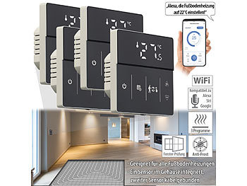 Smart Thermostat WLAN: revolt 4er-Set WLAN-Fußbodenheizung-Thermostate mit App, schwarz