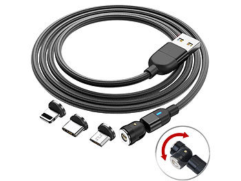 Magnetladekabel: Callstel USB-A-Kabel, magnetischer Stecker für USB-C, Micro-USB, Lightning, 3 A